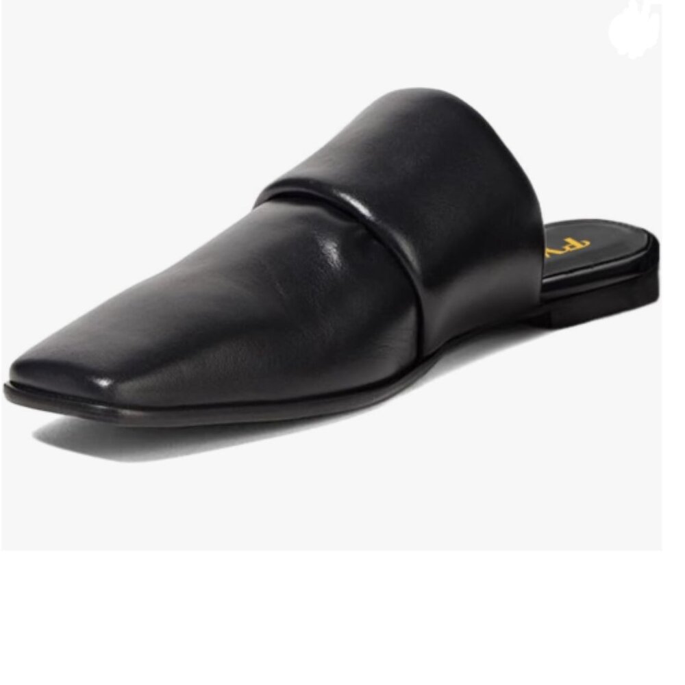 FYS Black Square Toe Mules Slip on Wide Band Slippers Backless Indoor Sandal